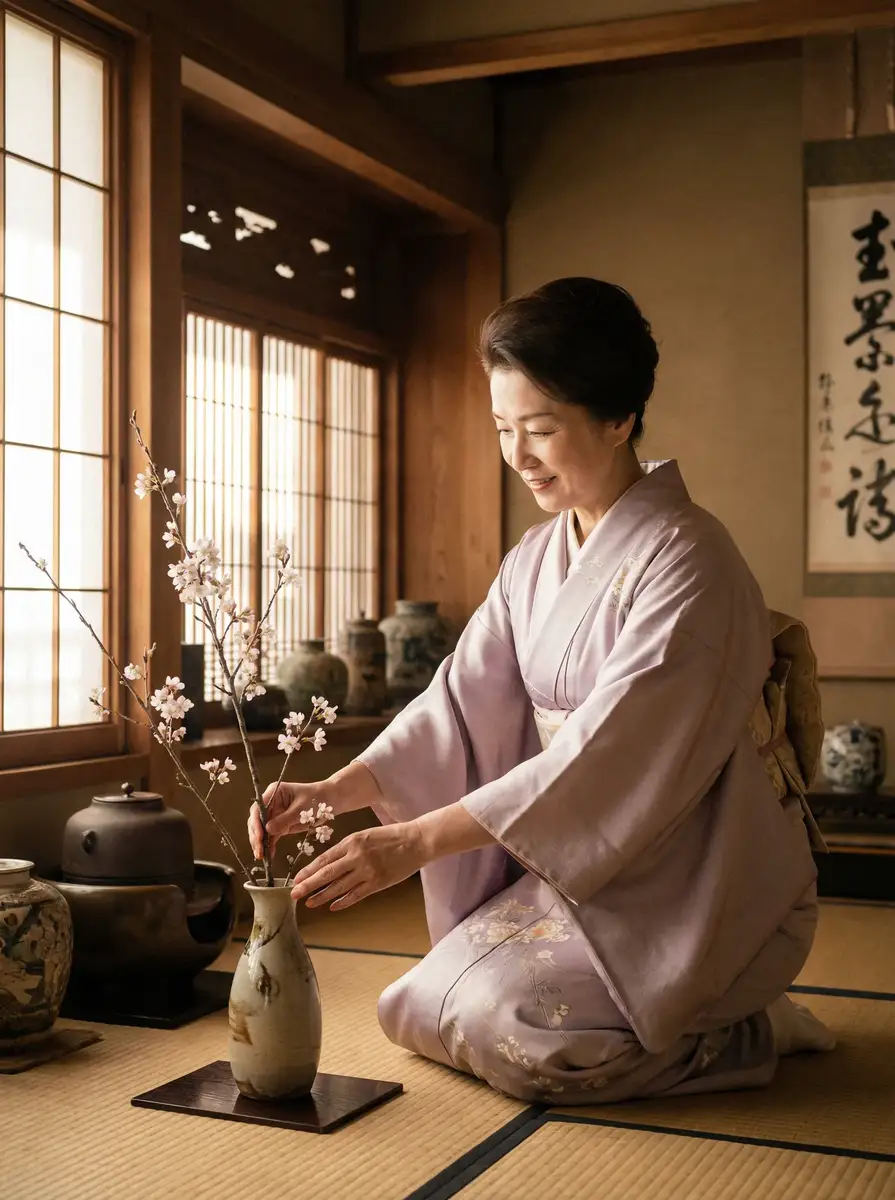 一位优雅的 红桃视频-高清视频|视频资源 在和室中插花